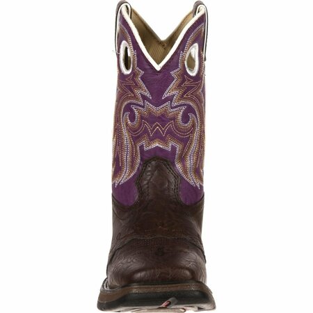 Durango LIL' Big Kid Western Boot, DARK BROWN/PURPLE, M, Size 3.5 BT386